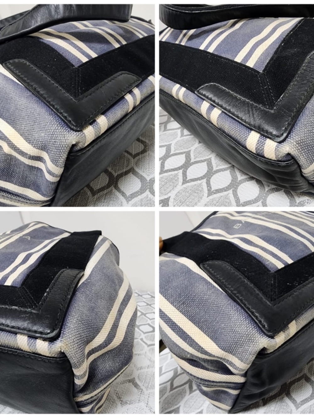 Authentic Balenciaga Canvas Striped Navy Cabas S Tote Bag Navy Blue/White/Black - Picture 7 of 12